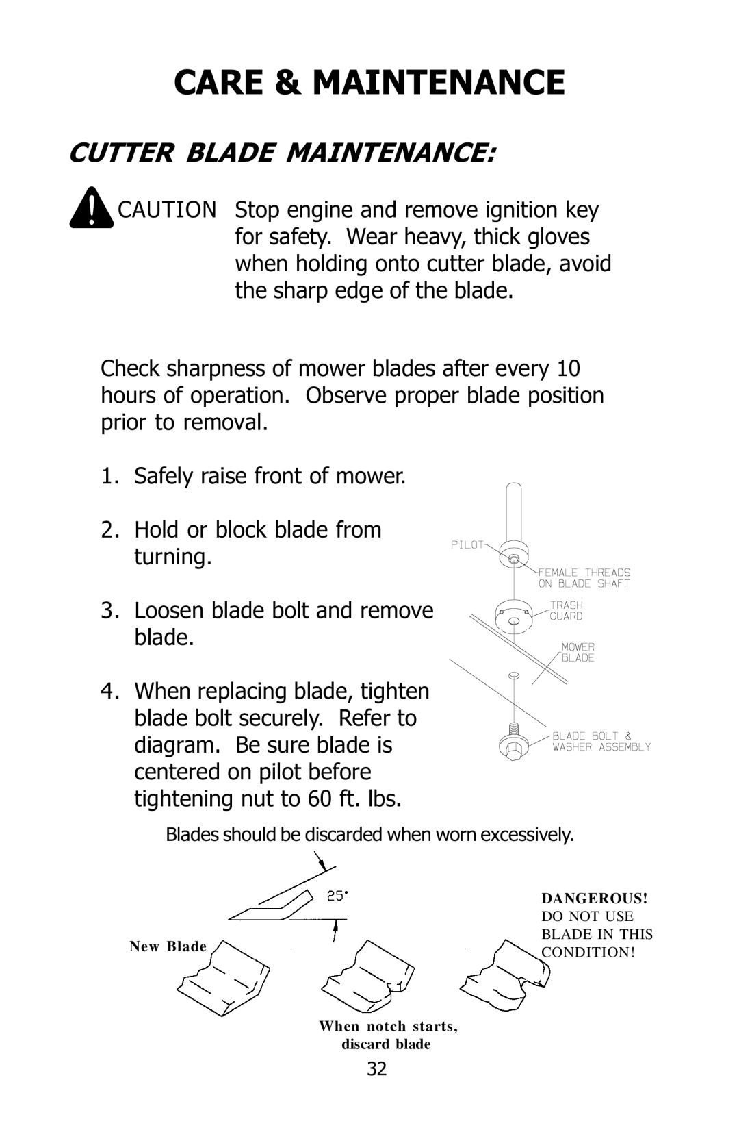 Dixon 16134-0803 manual Cutter Blade Maintenance 