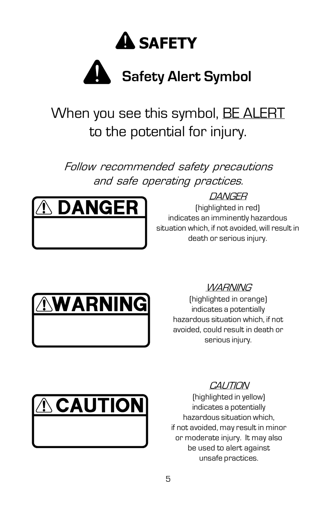 Dixon 16134-0803 manual Unsafe practices 