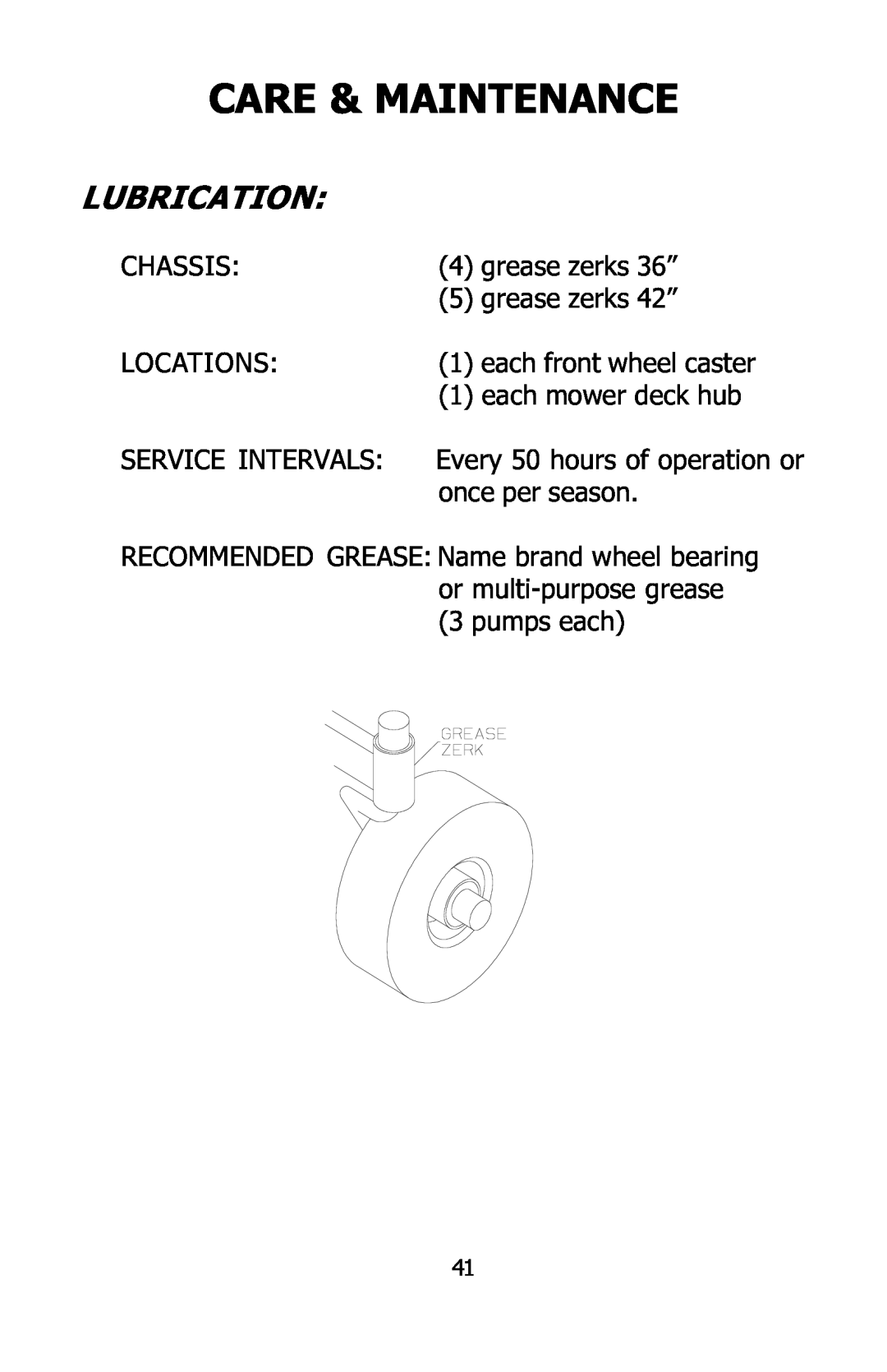 Dixon 16134-0803 manual Care & Maintenance, Lubrication 