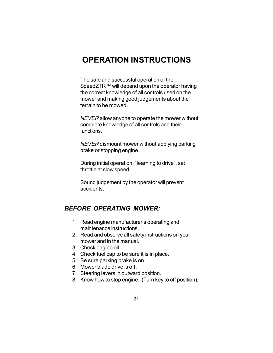 Dixon 16463-106 manual Operation Instructions, Before Operating Mower 