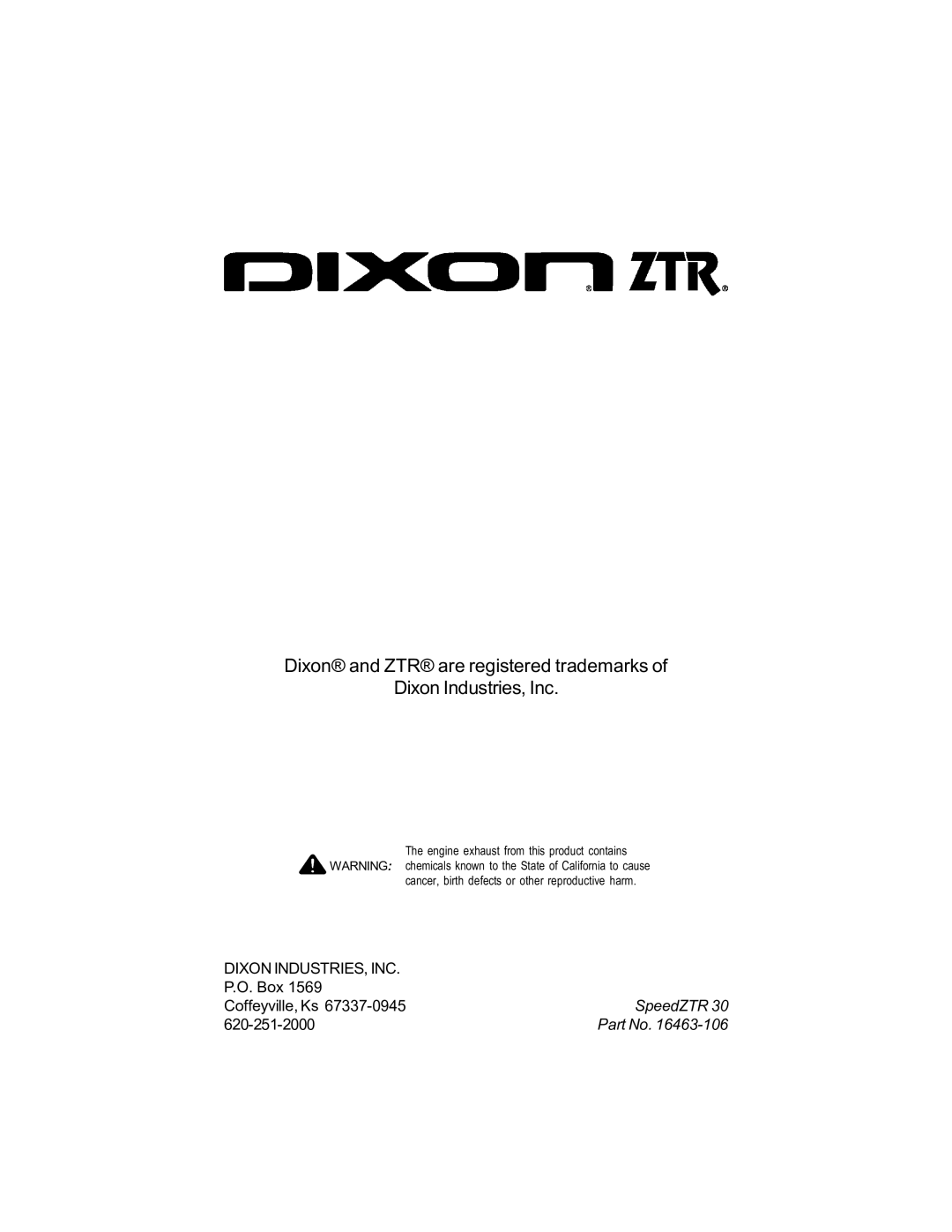 Dixon 16463-106 manual SpeedZTR 