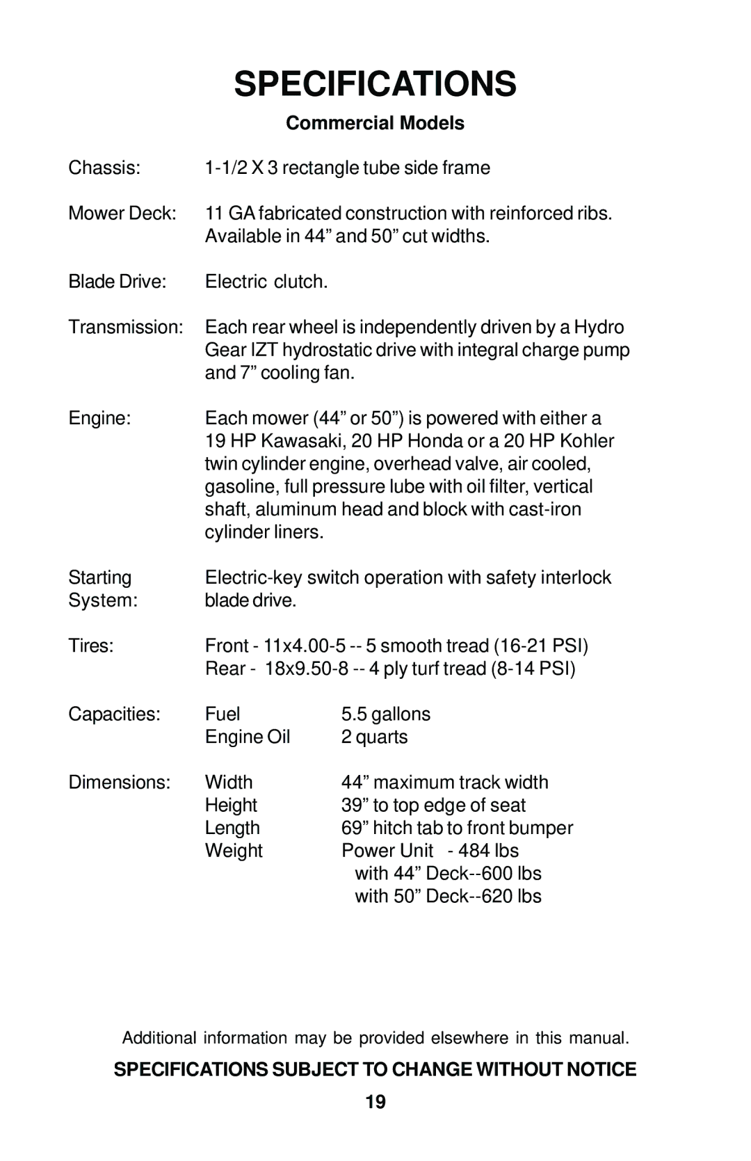 Dixon 17823-0704 manual Commercial Models 