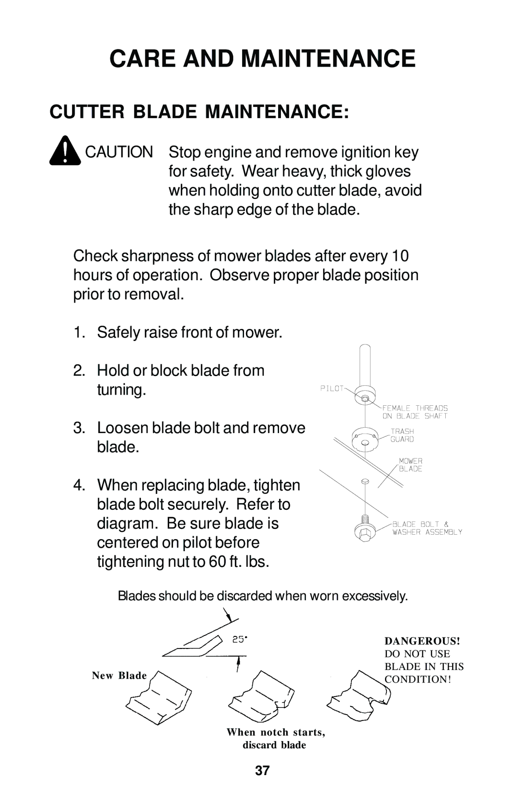 Dixon 17823-0704 manual Cutter Blade Maintenance 