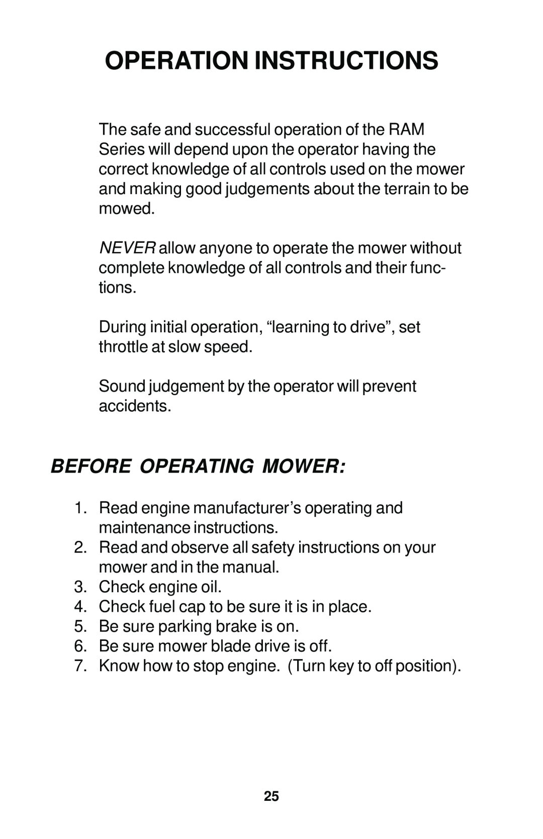 Dixon 17823-0704 manual Operation Instructions, Before Operating Mower 