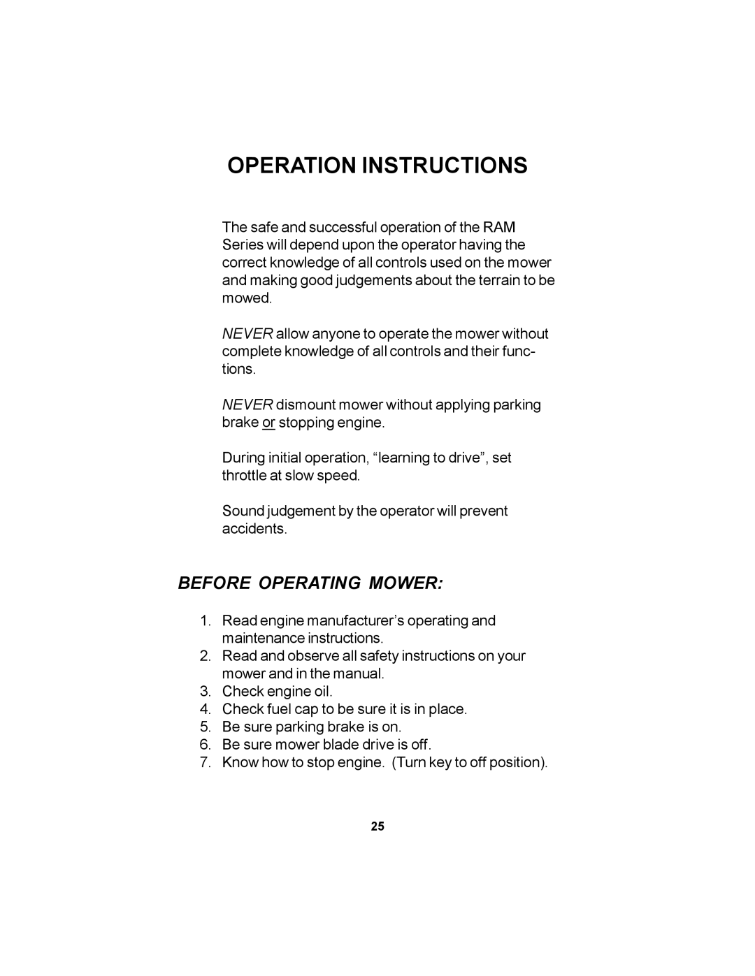 Dixon 17823-106 manual Operation Instructions, Before Operating Mower 