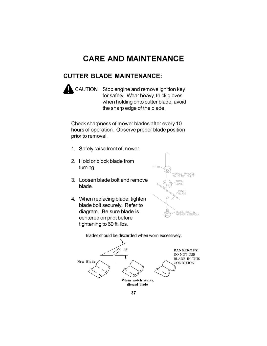 Dixon 17823-106 manual Cutter Blade Maintenance 