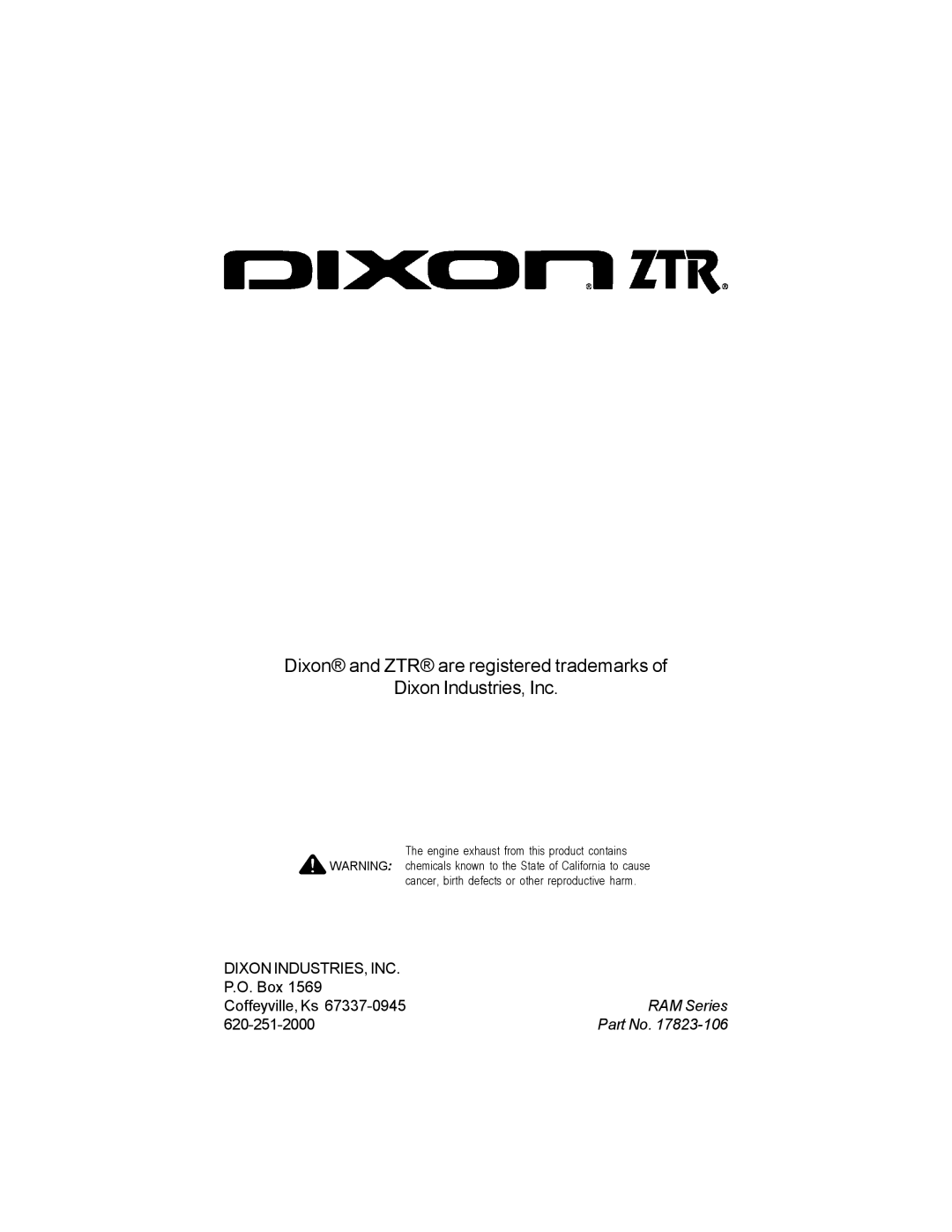 Dixon 17823-106 manual RAM Series 