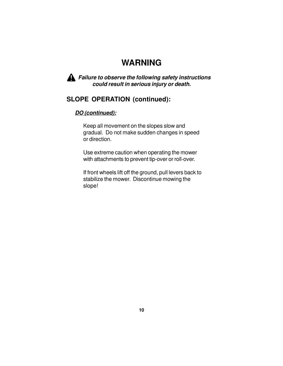 Dixon 18124-0804 manual Slope Operation 