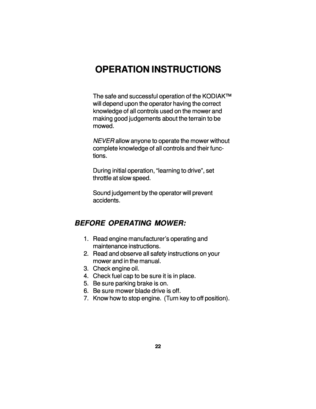 Dixon 18124-0804 manual Operation Instructions, Before Operating Mower 