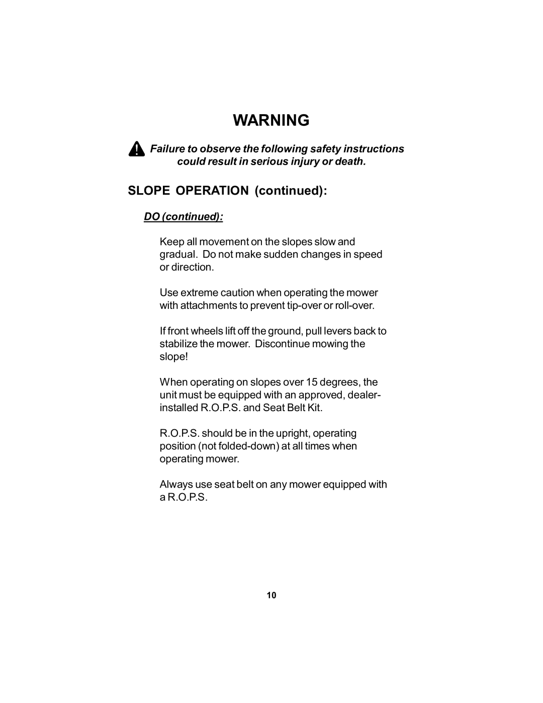 Dixon 18124-106 manual Slope Operation 