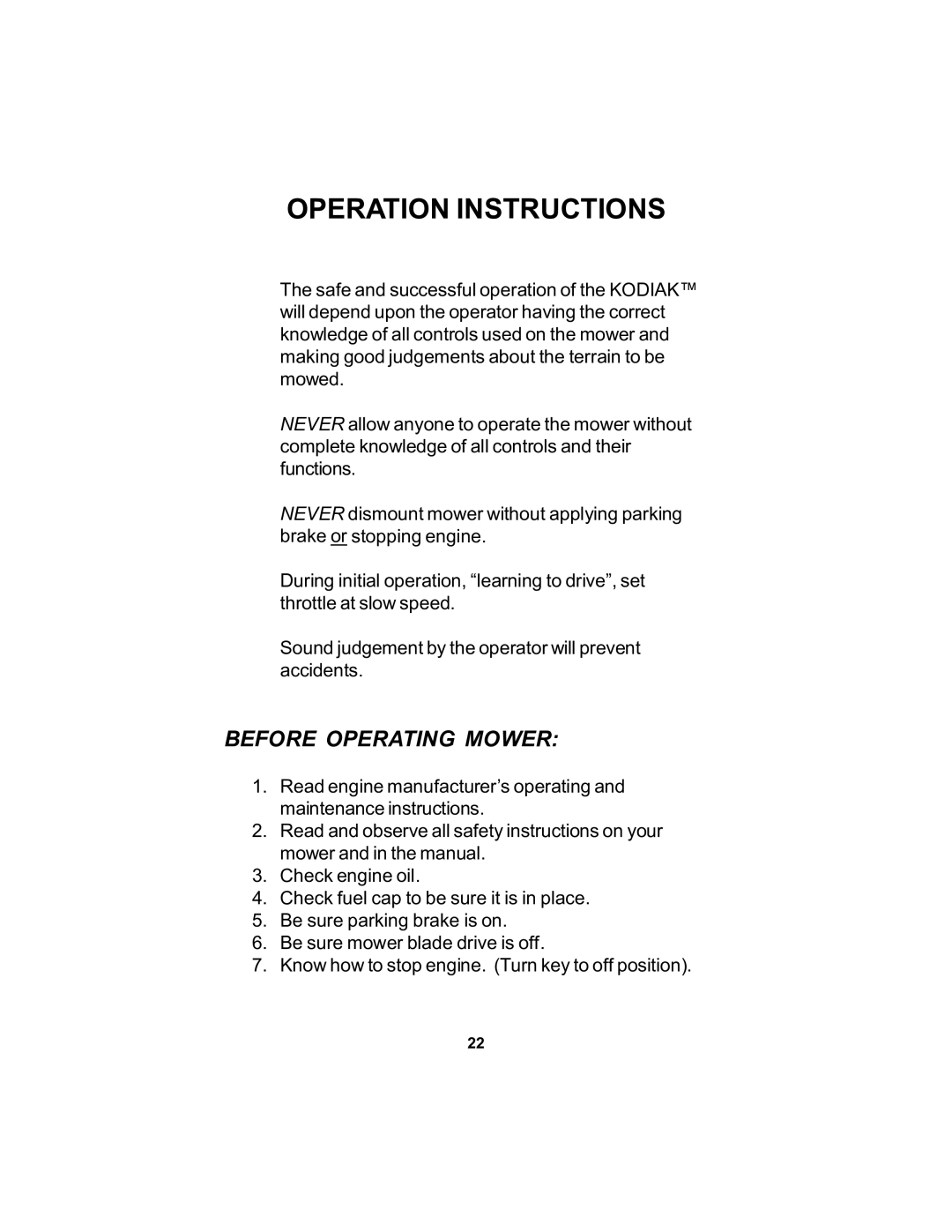 Dixon 18124-106 manual Operation Instructions, Before Operating Mower 