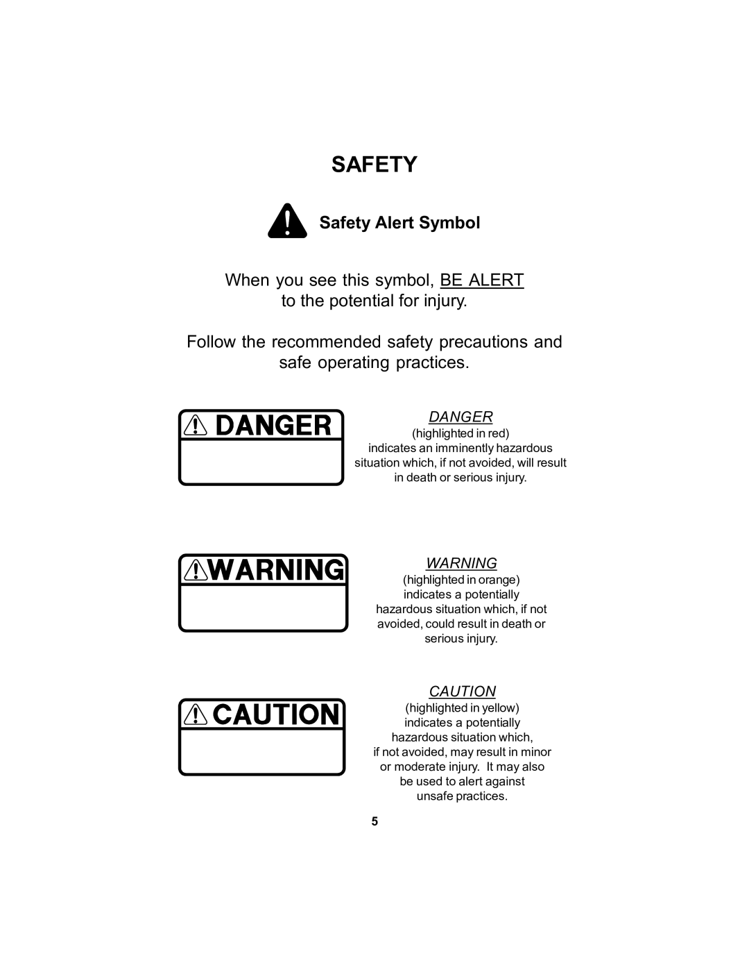 Dixon 18124-106 manual Safety Alert Symbol 