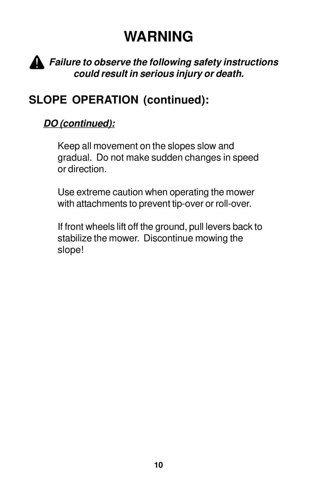 Dixon 18134-1004 manual Slope Operation 