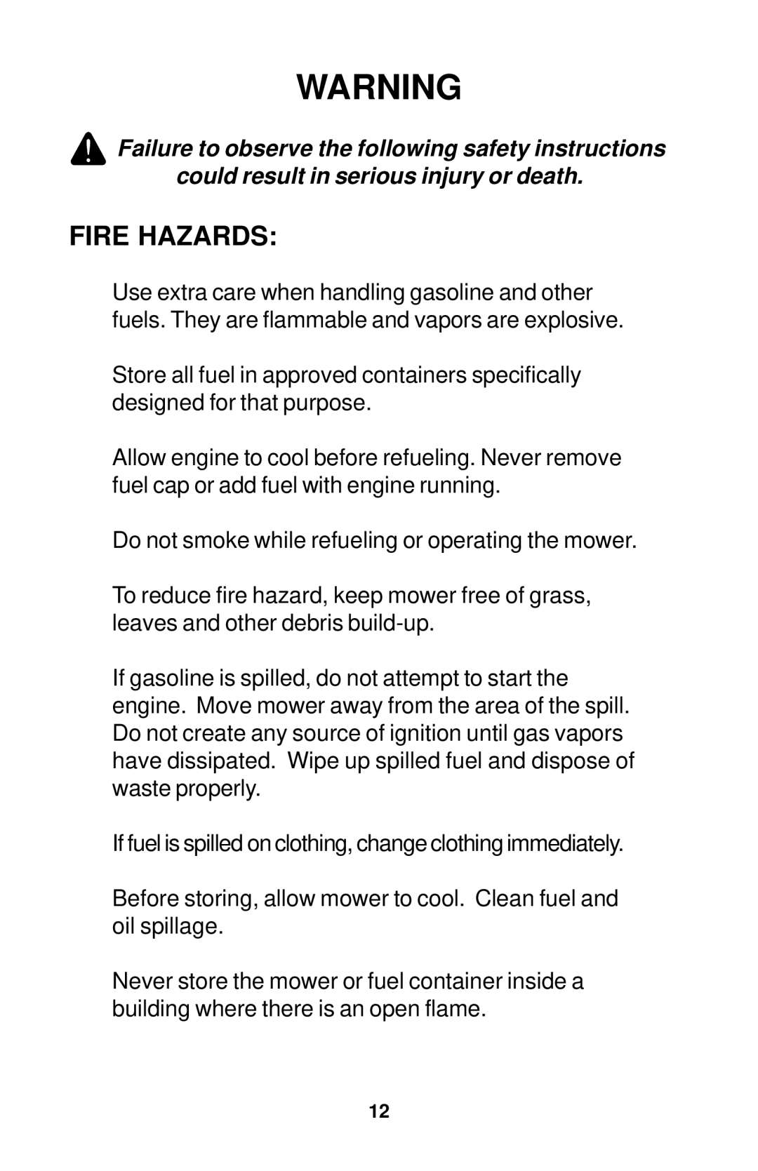 Dixon 18134-1004 manual Fire Hazards 