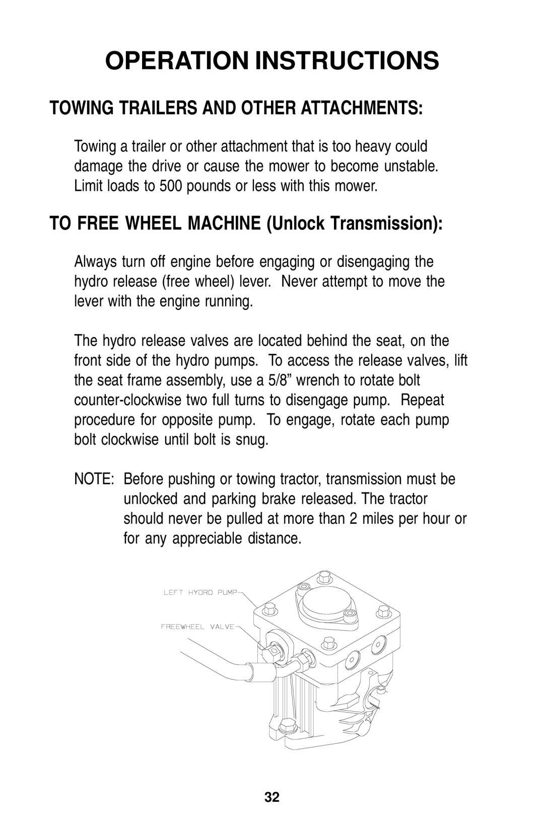 Dixon 18134-1004 manual Towing Trailers and Other Attachments, To Free Wheel Machine Unlock Transmission 