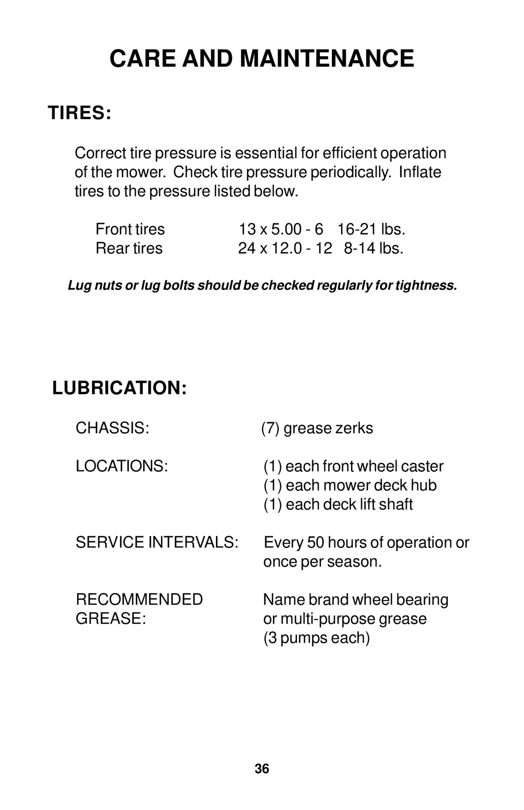 Dixon 18134-1004 manual Tires, Lubrication 