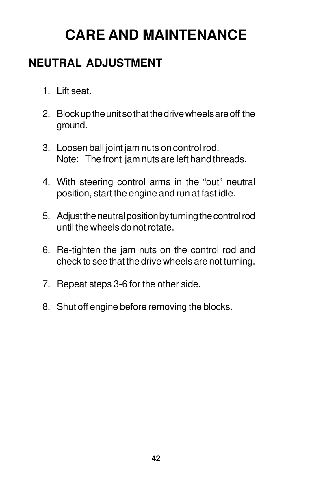 Dixon 18134-1004 manual Neutral Adjustment 