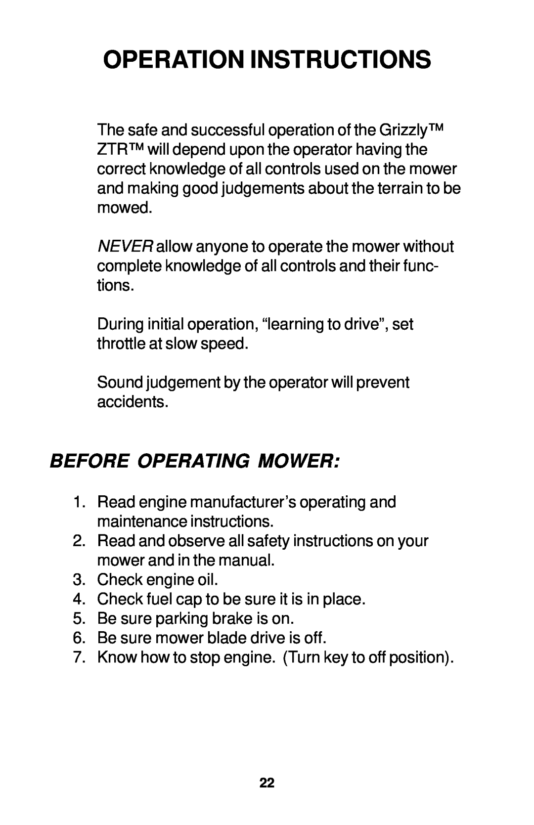 Dixon 18134-1004 manual Operation Instructions, Before Operating Mower 
