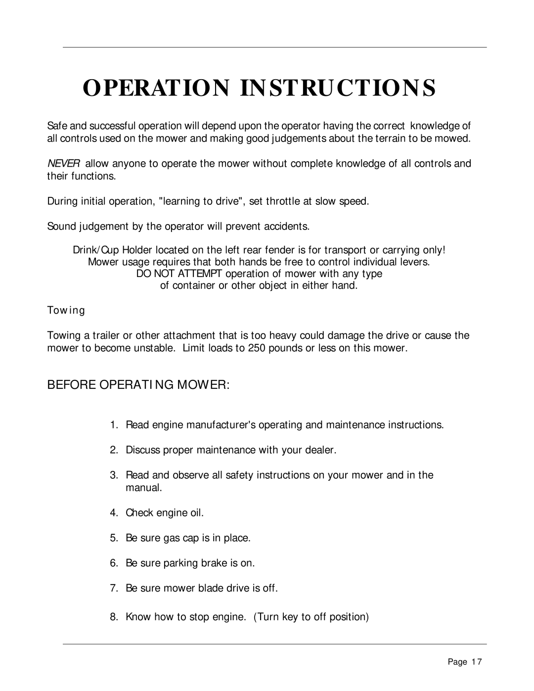 Dixon 1856-0599 manual Operation Instructions, Towing 