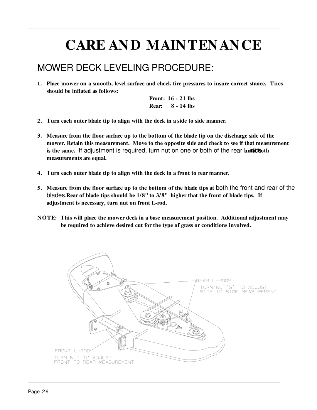 Dixon 1856-0599 manual Mower Deck Leveling Procedure 