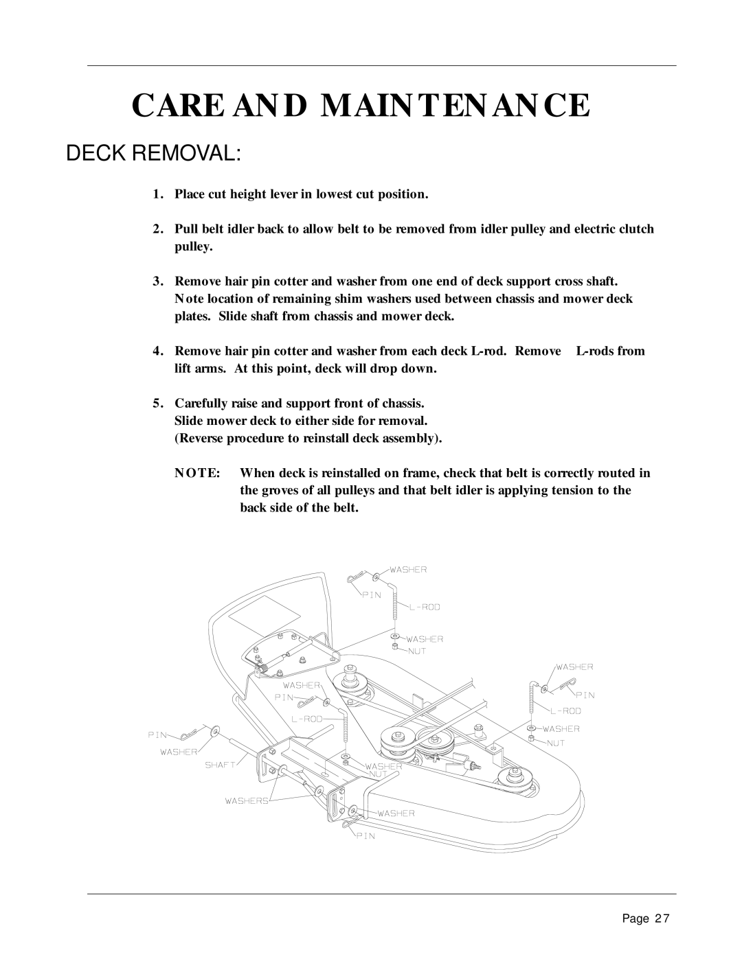 Dixon 1856-0599 manual Deck Removal 