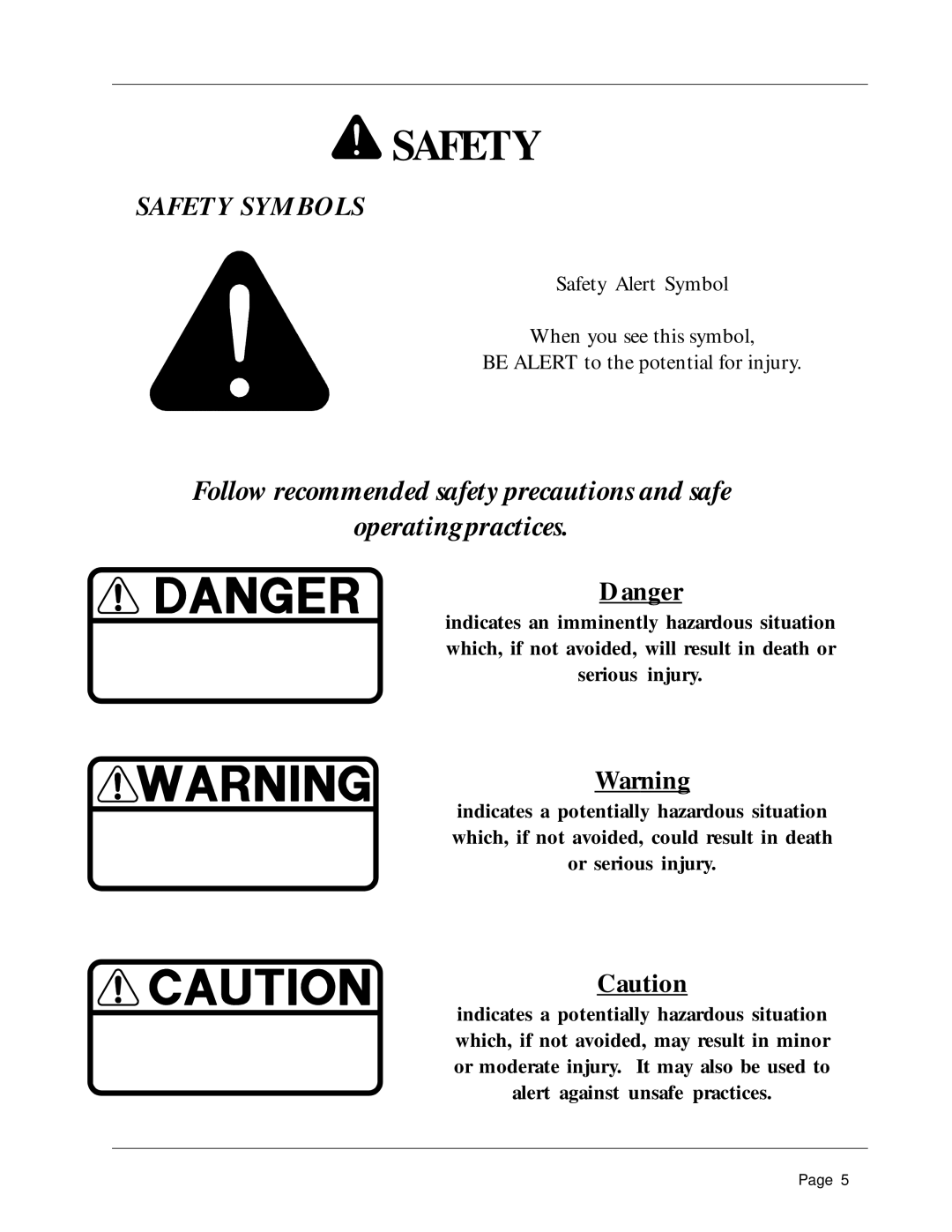 Dixon 1856-0599 manual Safety Symbols 