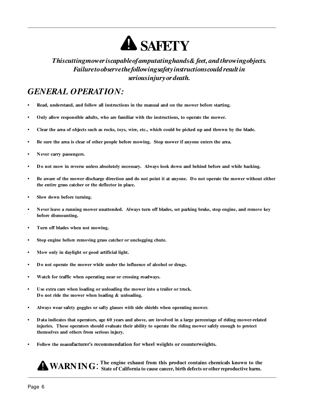 Dixon 1856-0599 manual General Operation 