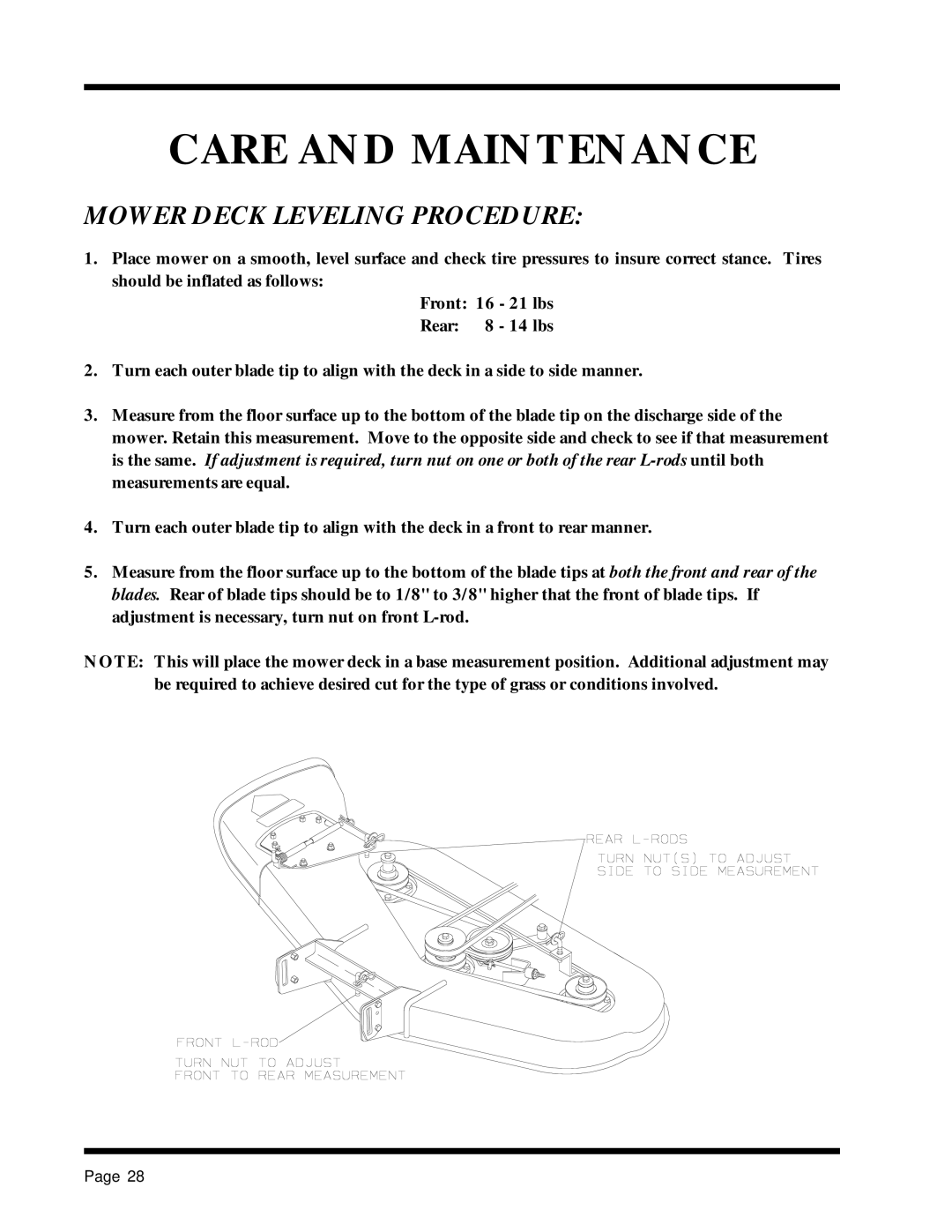 Dixon 1857-0599 manual Mower Deck Leveling Procedure 