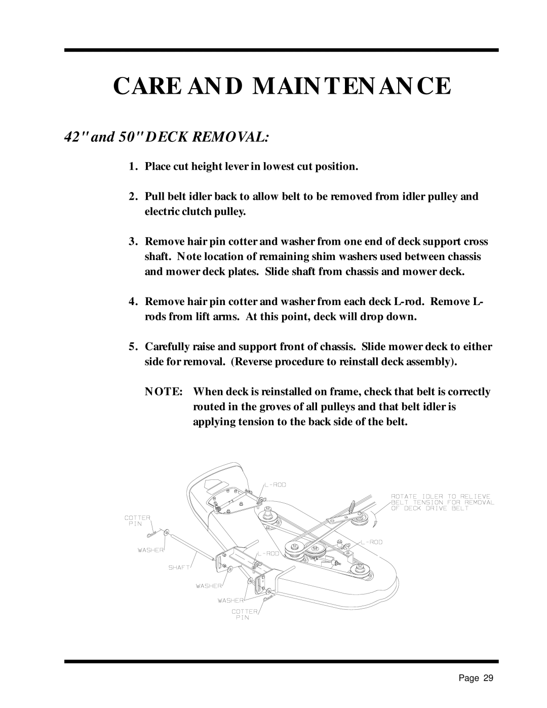 Dixon 1857-0599 manual Deck Removal 