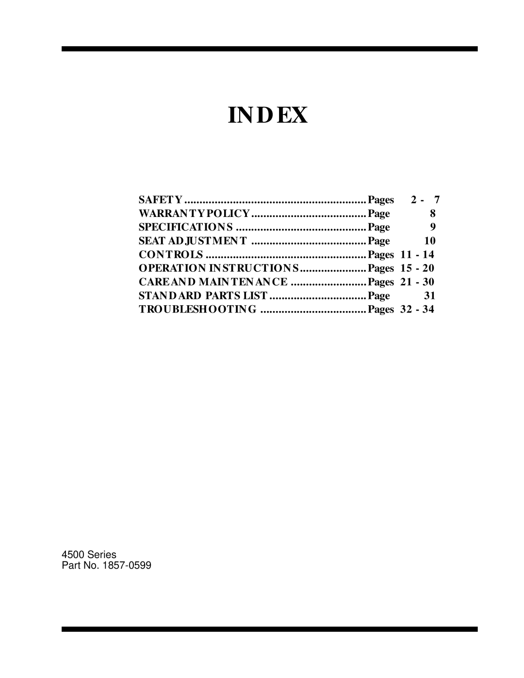 Dixon 1857-0599 manual Index 