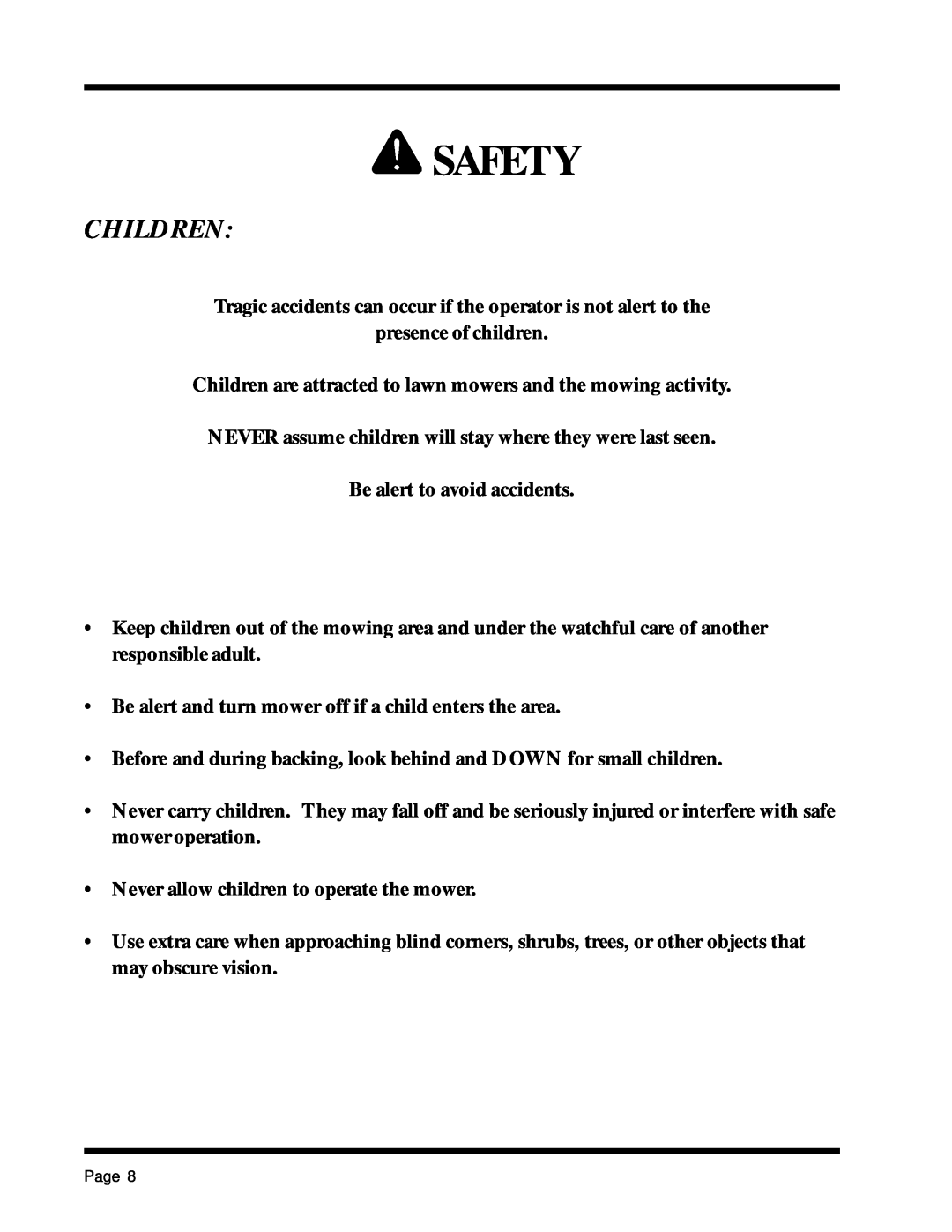 Dixon 1857-0599 manual Children, Safety 