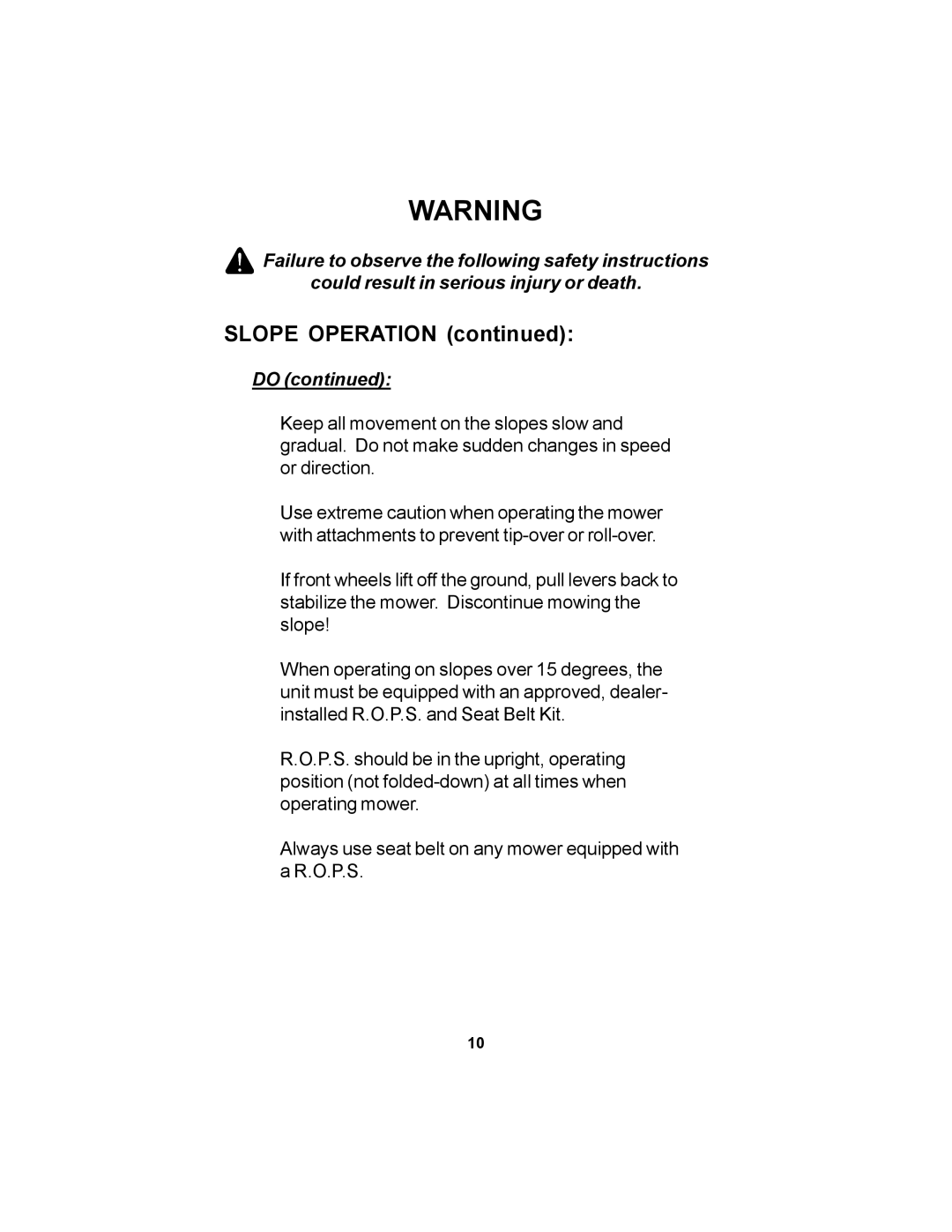 Dixon 18626-106 manual Slope Operation 