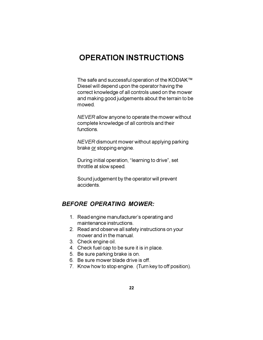 Dixon 18626-106 manual Operation Instructions, Before Operating Mower 