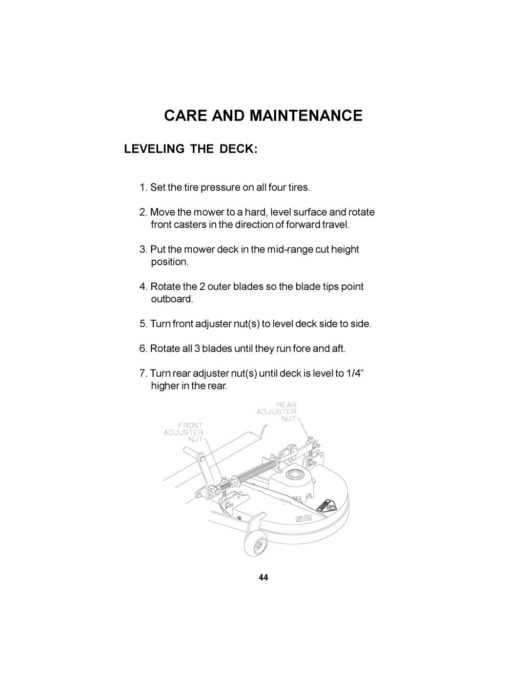 Dixon 18626-106 manual Leveling the Deck 