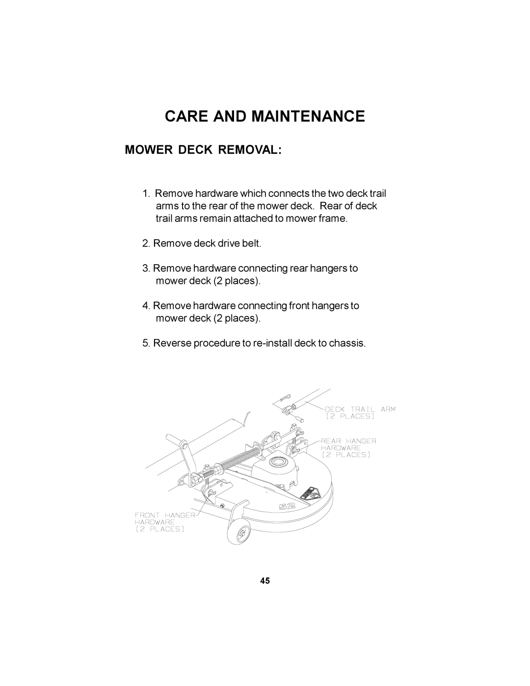 Dixon 18626-106 manual Mower Deck Removal 