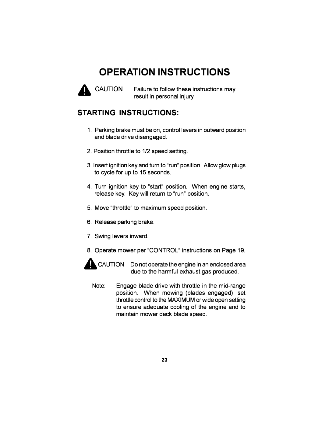 Dixon 18626-106 manual Starting Instructions, Operation Instructions 