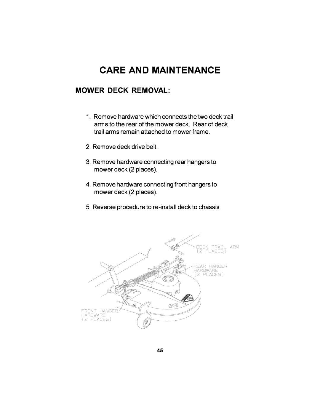 Dixon 18626-106 manual Mower Deck Removal, Care And Maintenance, Remove deck drive belt 