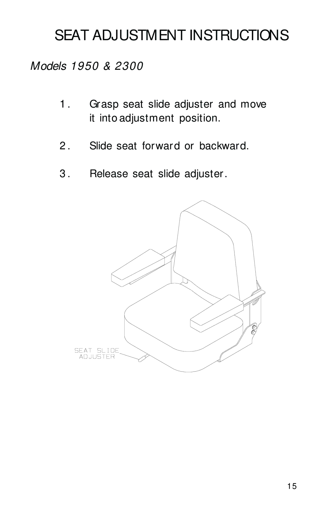 Dixon 1950-2300 Series manual Seat Adjustment Instructions, Models 1950 