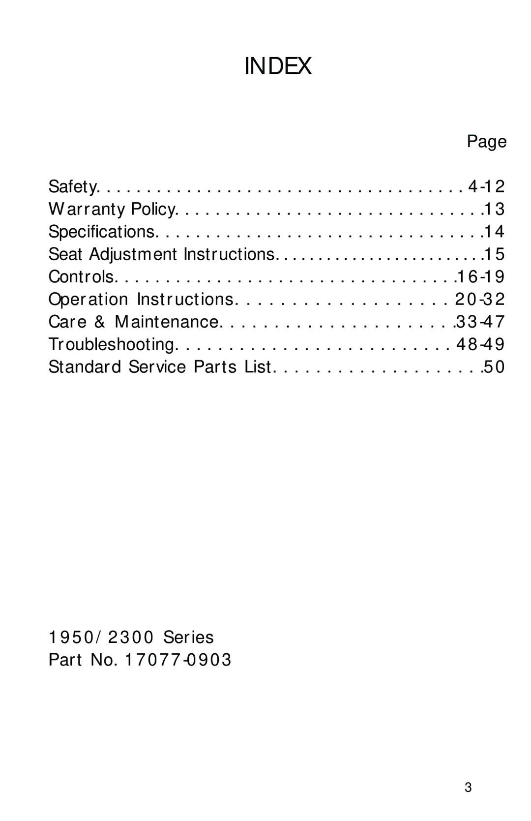 Dixon 1950-2300 Series manual Index 