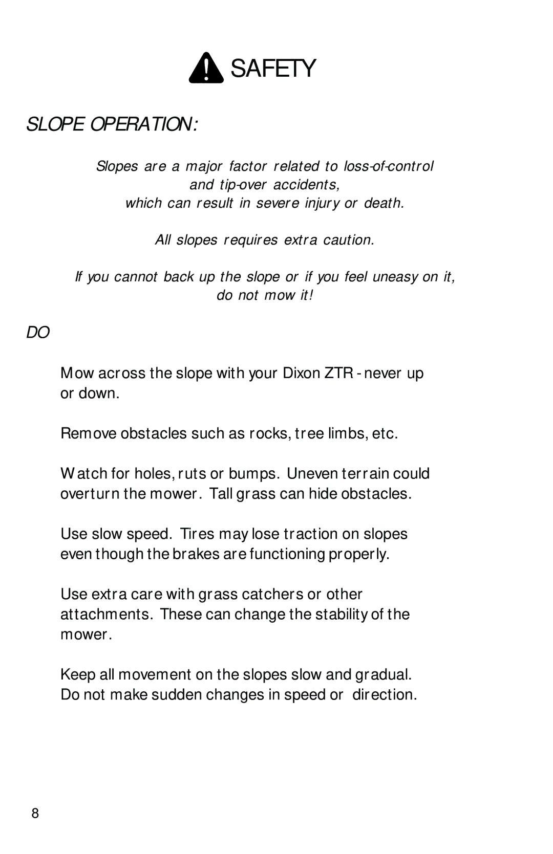 Dixon 1950-2300 Series manual Slope Operation 