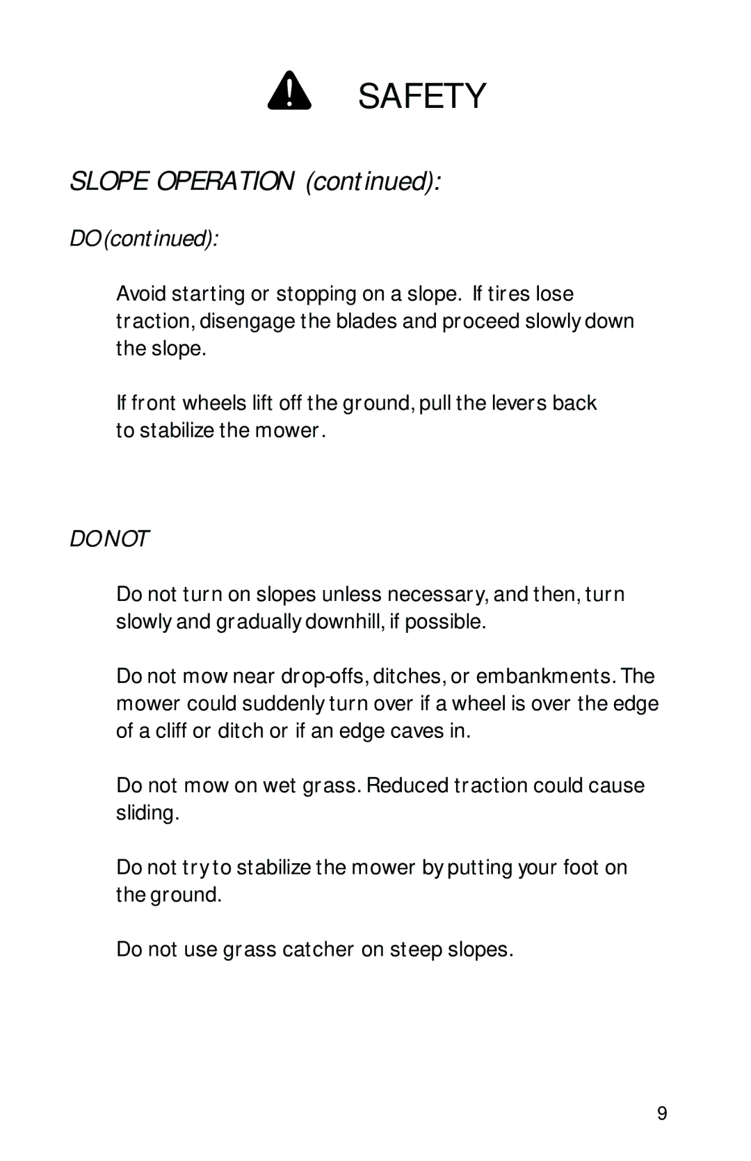 Dixon 1950-2300 Series manual Safety, Slope Operation 