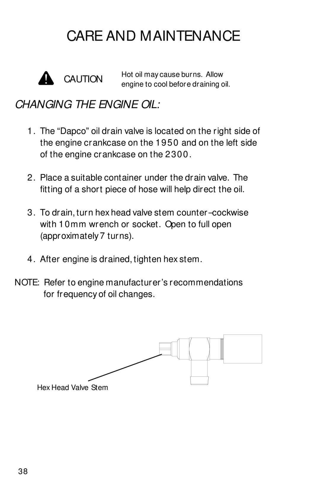 Dixon 1950-2300 Series manual Changing The Engine Oil, Care And Maintenance 