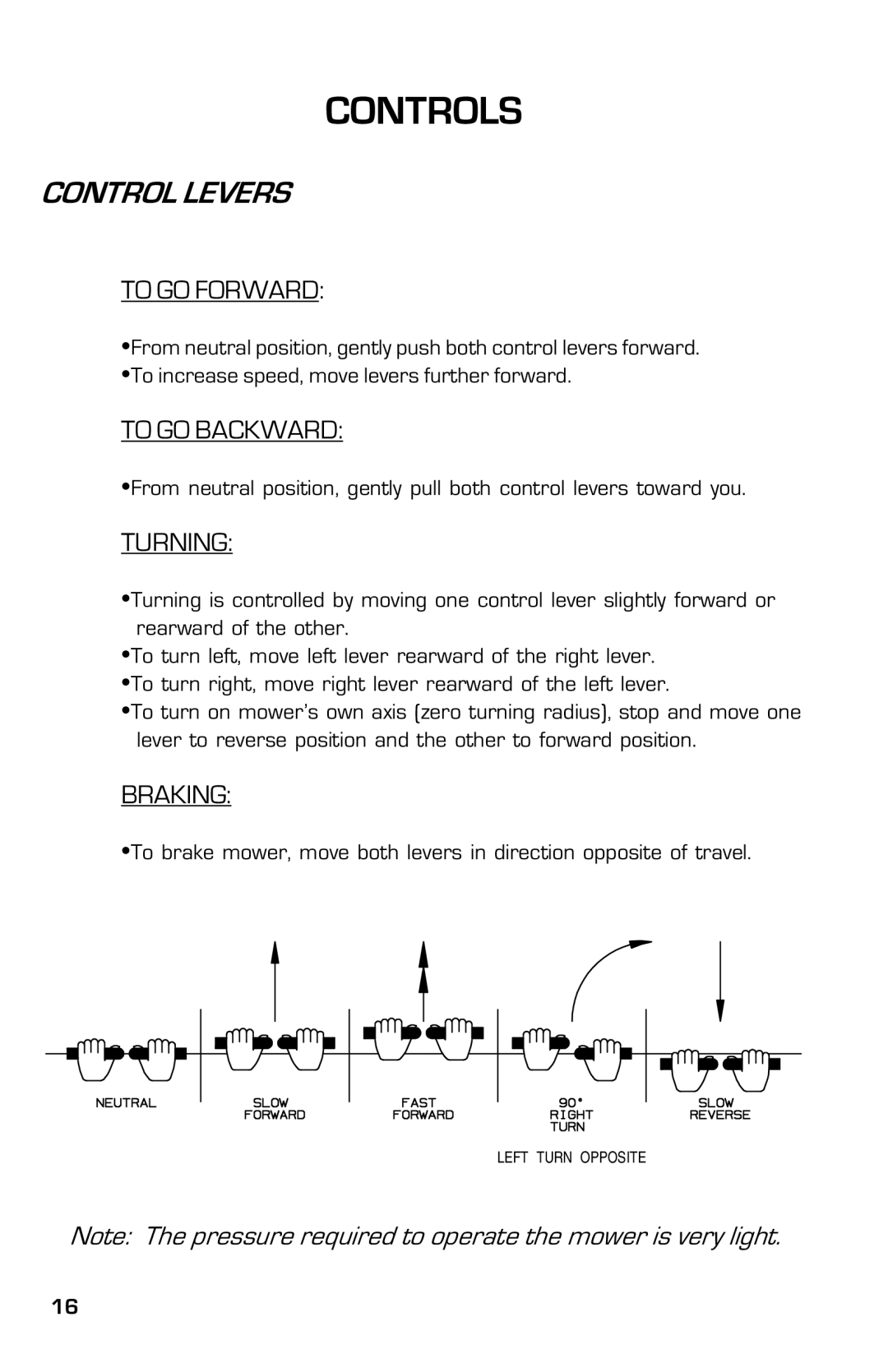 Dixon 2003, 13639-0702 manual Control Levers, To GO Forward, To GO Backward, Turning, Braking 