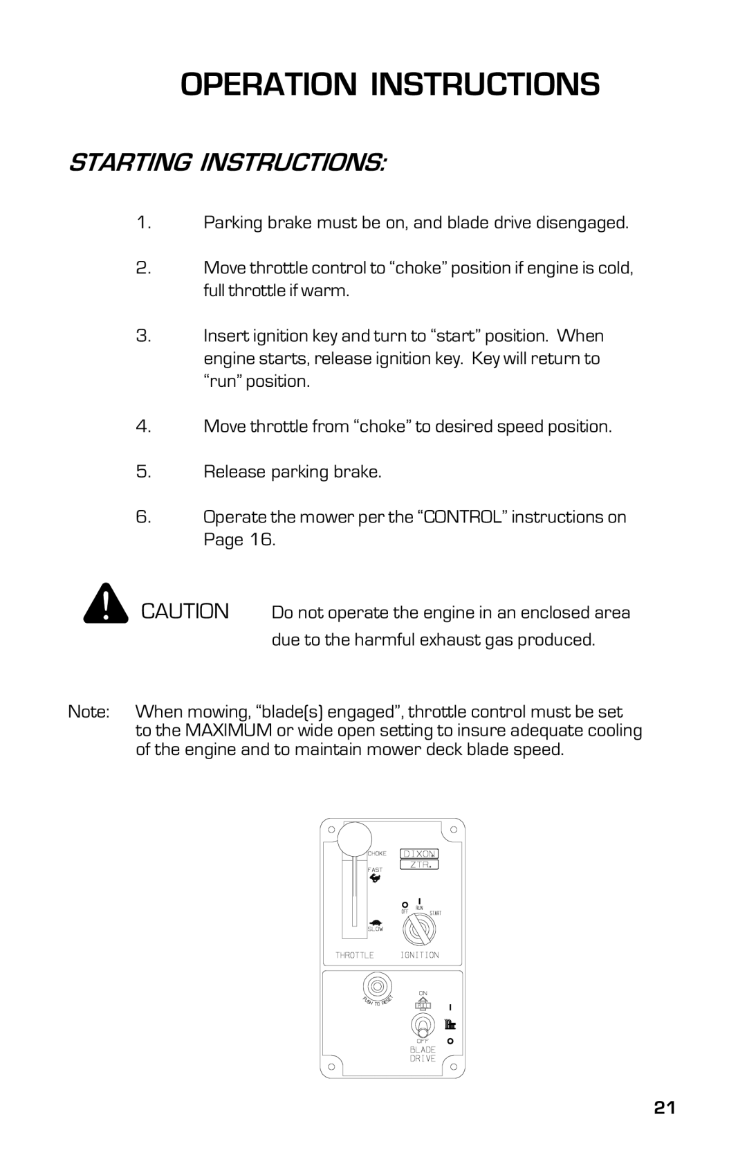 Dixon 13639-0702, 2003 manual Starting Instructions 