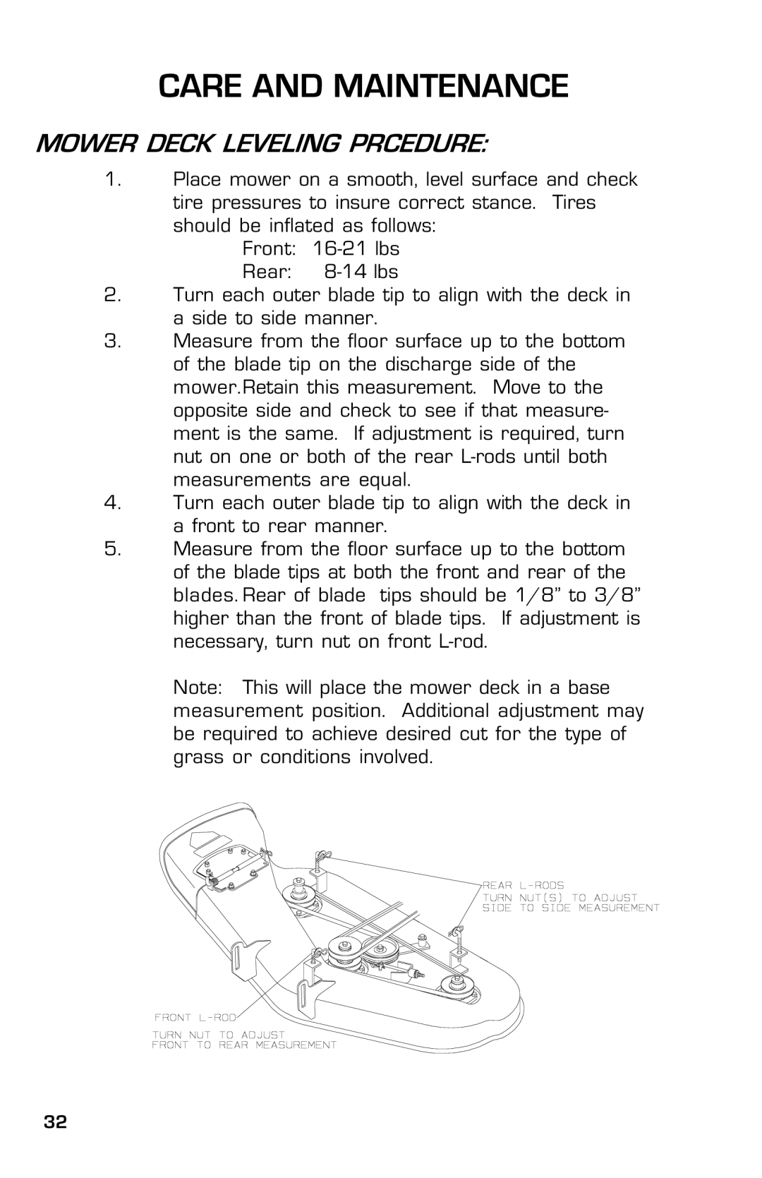 Dixon 2003, 13639-0702 manual Mower Deck Leveling Prcedure 