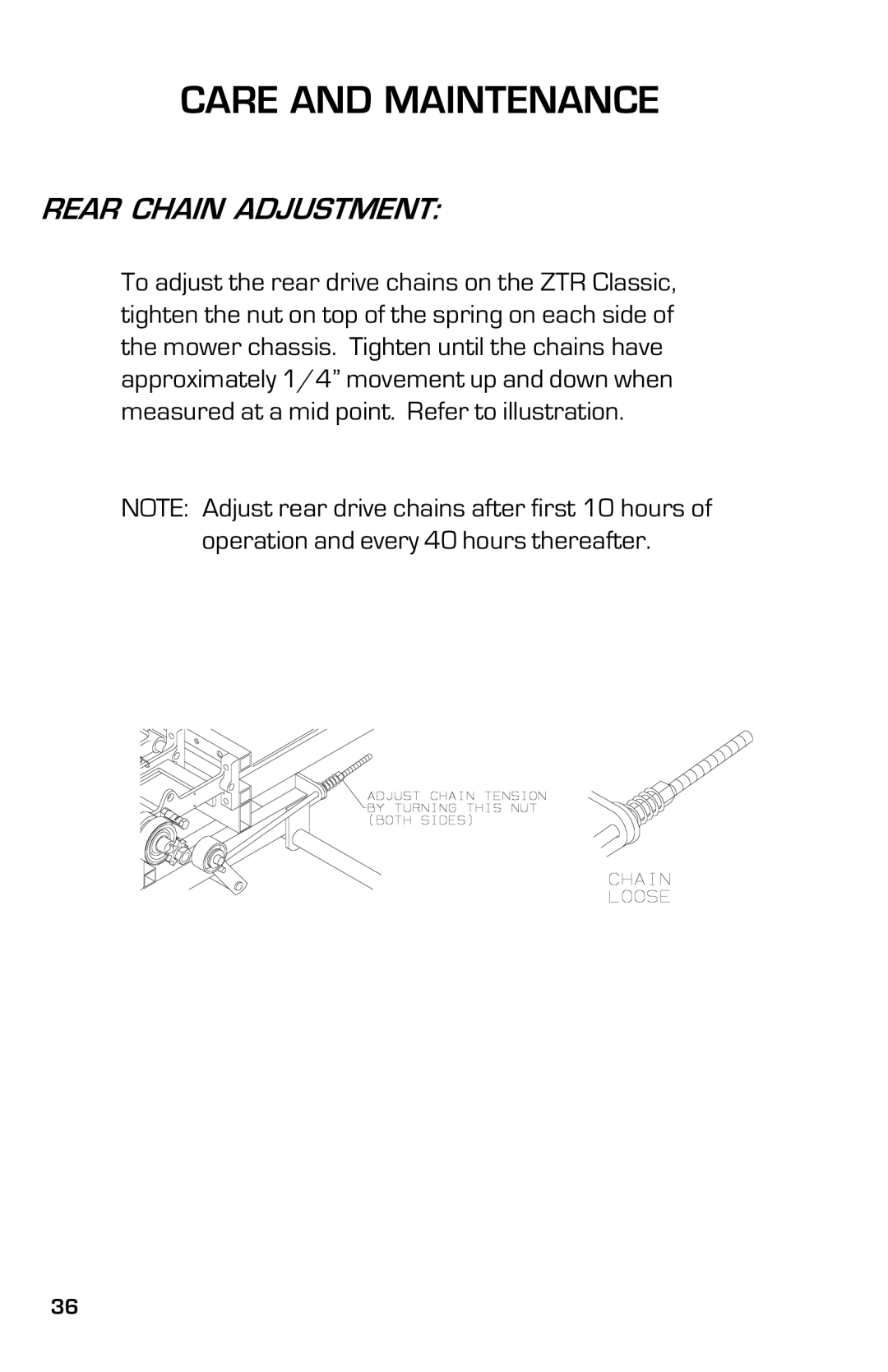 Dixon 2003, 13639-0702 manual Rear Chain Adjustment 