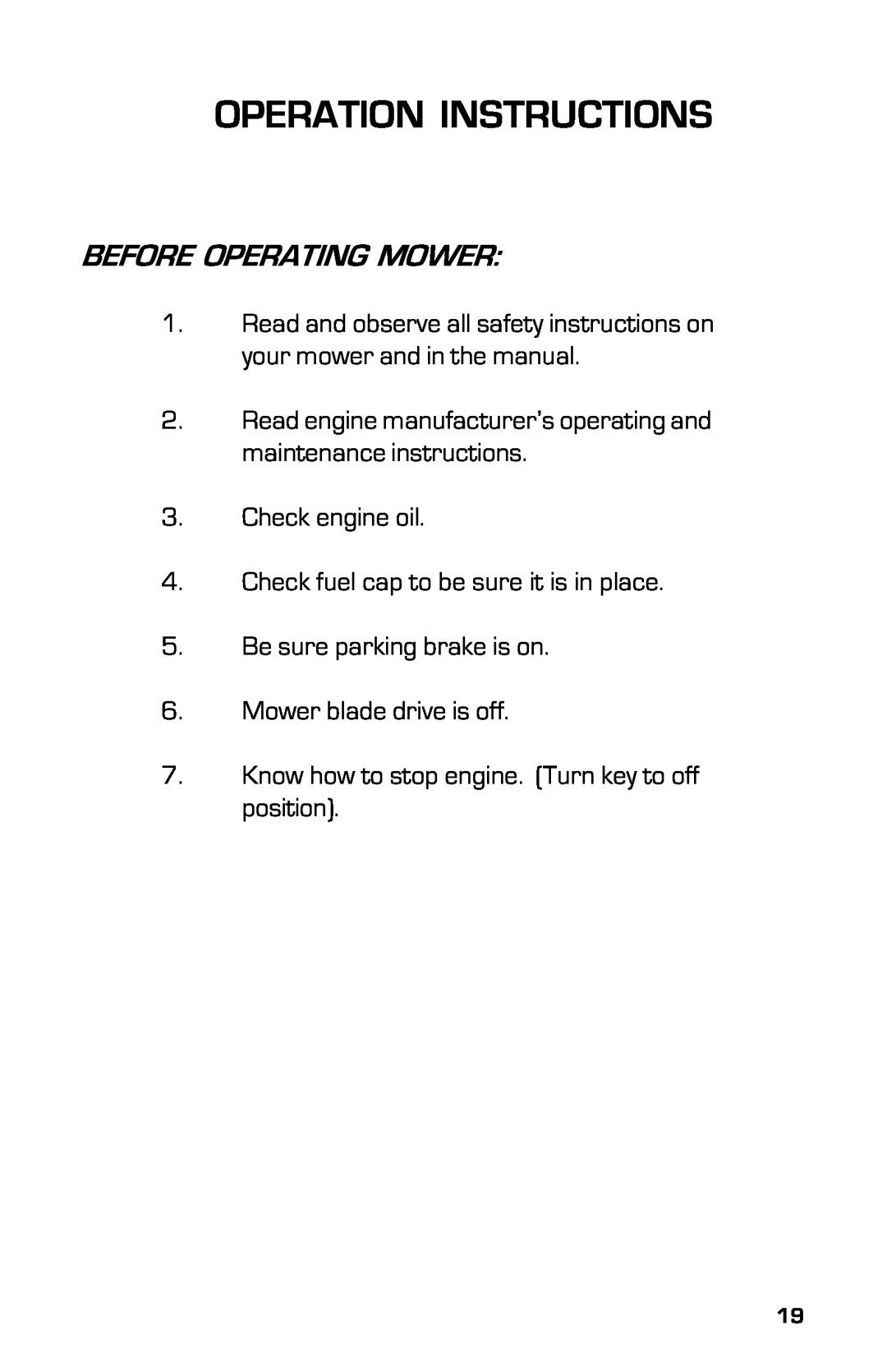 Dixon 13639-0702, 2003 manual Operation Instructions, Before Operating Mower, Check engine oil, Be sure parking brake is on 