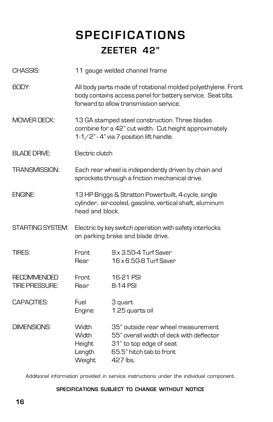 Dixon 2004 manual Forward to allow transmission service 