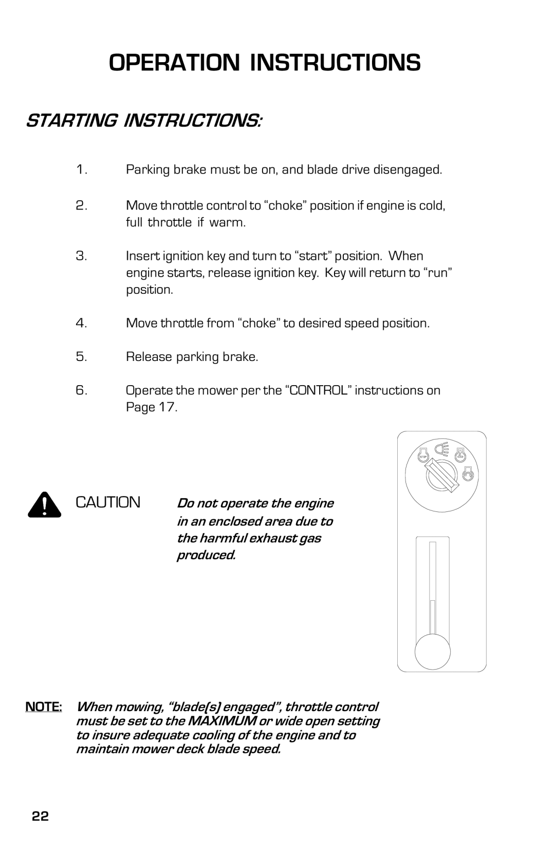 Dixon 2004 manual Starting Instructions 