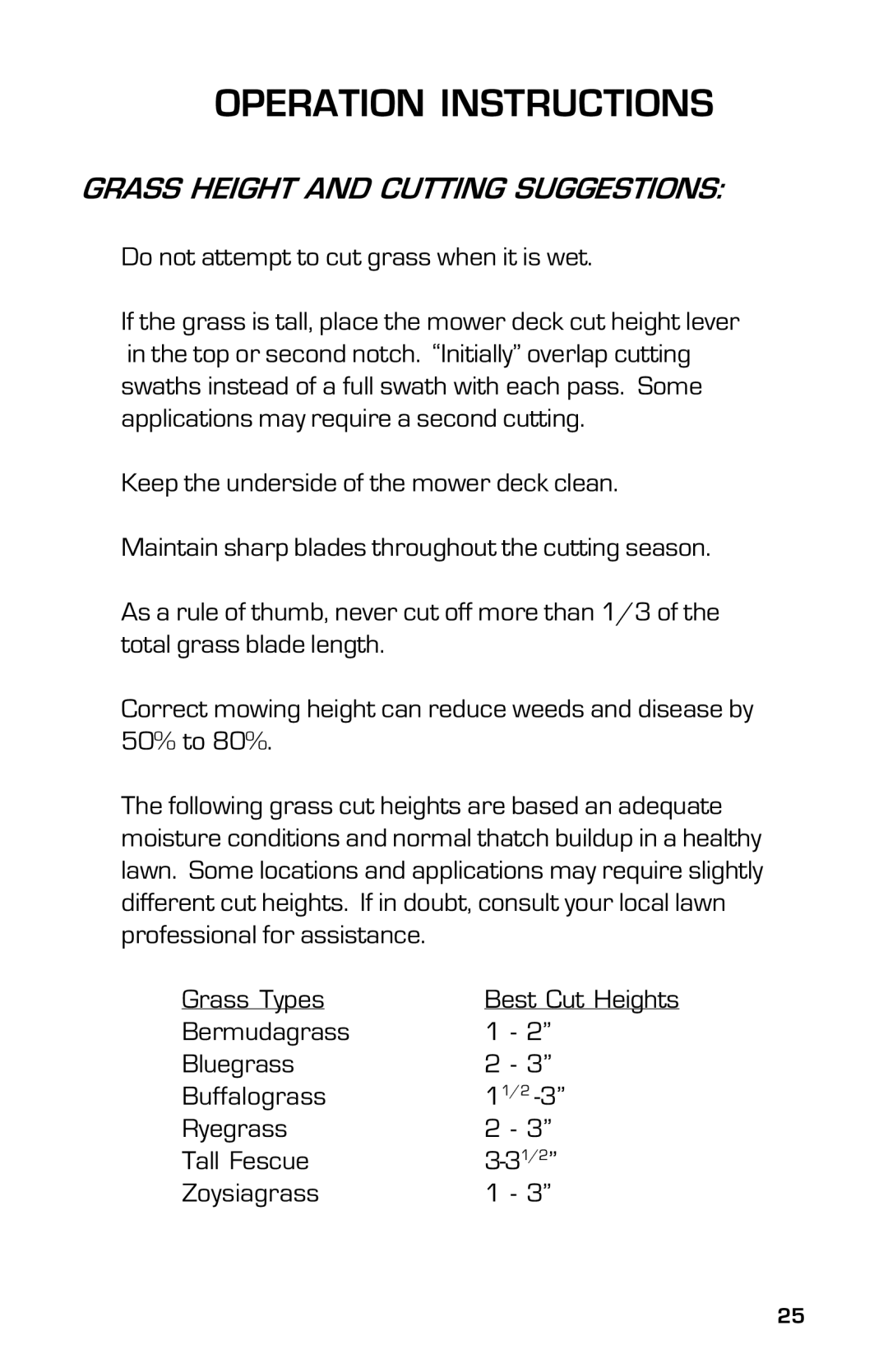 Dixon 2004 manual Grass Height and Cutting Suggestions 